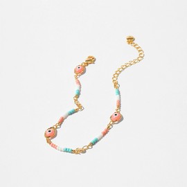 Yumikoo 18k Gold Plated Bracelets for Women Fashion (Pink Evil Eye Color Beads)