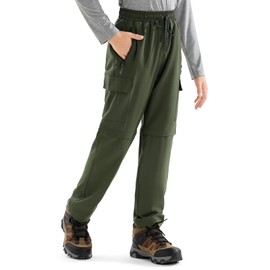 Boys Hiking Cargo Pants Kids Convertible Lightweight Quick Dry Girls Outdoor Waterproof Zip Off School Trousers Army Green XXS