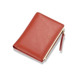 Cartera Compacta y Plegable para Mujer, Billetera de Piel con Cremallera Bolsillo, Portafolios de Cuero Mini, Regalos para Chicas y Mujeres Rojo