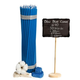 Diveevo Church Beeswax Candles No. 40-50 Pieces I High-Quality Ritual Candles L 26.5 cm Diameter 7.15 mm I 120 min Burning Time in Blue I 500 g Thin Candles Drip and Smokeless