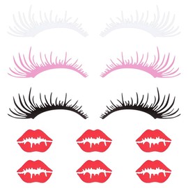 SUPERFINDINGS 6 Sets 3 Colours Eyelashes Car Stickers with 6 Red Lips Car Stickers Pink Car Headlight Stickers Black Transparent Car Window Bumper Stickers for Car Decoration