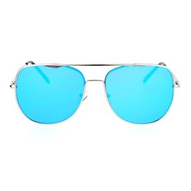 Flat Top Racer Aviator Sunglasses Unisex Fashion Silver, Blue Mirror Lens UV 400