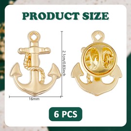 DICOSMETIC 6Pcs Anchor Brooch Lapel Pin Anchor Jewelry Pin Golden Sailor Pins 21x16mm Alloy Metal Pins Men Women Brooches Accessories for Backpacks Hat Shirt Bags