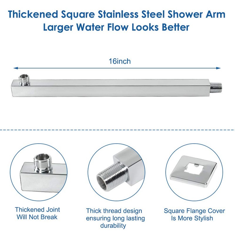 HarJue Shower Head with Extension Arm, High Pressure Square with
