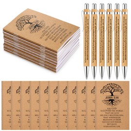 Eaasty 50 Pcs Christian Gifts Bulk Bible Versekraft Notebooks Religious Notepad Christian Bamboo Pens John 3: 16 Prayer Journal Church Supplies for Women Men Sunday School