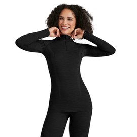 FALKE Women's Wool-Tech High Zip Neck W L/S SH Functional Yarn Quick Dry 1 Piece Base Layer Top, Black (Black 3000), M
