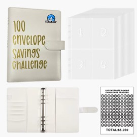 PEAKBUY100 Envelopes Money Saving Challenge Binder | Money Saving Binder with Cash Envelopes | Budget Binder Planner Book for Planning & Saving Money | Challenges Book to Save $5,050 (White)