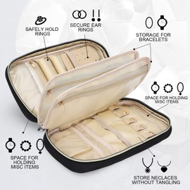 emissary Jewelry Organizer Case Travel Jewelry Storage Bag for Necklace, Earrings, Rings, Bracelet, Jewelry Storage, Earring Storage, Necklace Storage, Pouch Bag Luggage Accessories for Travel (Black)