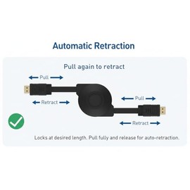 Cable retráctil HDMI 2.0 de 1.5 m de longitud, resolución 4K, color negro