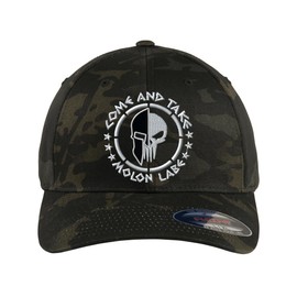 Spartan Skull Warrior Helmet Molon Labe/ΜΟΛΩΝ ΛΑΒΕ - Come and Take Embroidered Flex Fitted Baseball Hat (Multicam Black, L/XL)