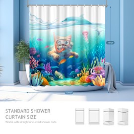 Vimorco Diving Cat Shower Curtain, Funny Cat Shower Curtains for Bathroom, Waterproof Quick-Dry Polyester Fabric Shower Curtain, Dolphin Jellyfish Ocean Bathroom Set, Bath Curtain Decor,72''x 72''