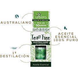 Árbora Aceite Esencial de Tea Tree AUSTRALIANO 100% puro ¡Más de 10 USOS de bienestar y belleza! Reconforta tu piel y cabello Ingedientes certificados Aceite de 1° destilación 11ml