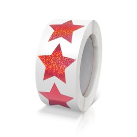 Red Star Stickers Roll 1 inch Self Adhesive Sparkly Shiny Stars Labels Waterproof Removable for Children Teacher Business 500 PCS