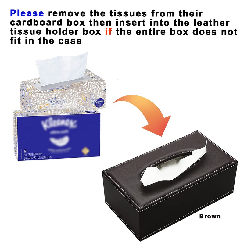 KINGFOM Rectangular PU Leather Tissue Box Holder, Facial Tissue Case