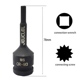 JEUCLEL M6 Triple Square Impact Spline Bit Socket, 6mm Metric 1/2-Inch Impact Drive Triple Square Socket, Cr-Mo Steel Lengthen Screwdriver Socket Adapter