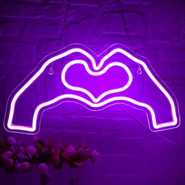 Hand Heart Neon Sign for Wall Decor,Purple Heart Neon Light for Music Lover,Love Finger Neon Light Decor for Birthday,Party,Valentines Day,Wedding Decor,Size16.1 * 7.9 Inch(D247)