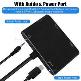 GRABOTE- 2 in 1 VGA to HDMI+VGA Adapter 1080P Full HD Video Audio Converter for PC Laptop Link Monitor/HDTV/Projector