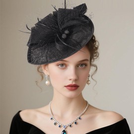 DRESHOW Flower with Single Arrow Feather Fascinators Hat Headband and a Forked Clip Bridal Headwear Derby Fascinator Pillbox Hat Headdress for Girls & Women