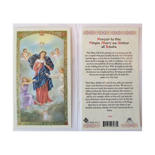 PRAYER TO THE VIRGIN MARY AS UNTIER OF KNOTS. Laminated 2-Sided Holy Card (3 Cards per Order)