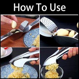 CENRONG Garlic Press, Stainless Steel Squeezer Chopper, Zinc Alloy, Rust-Proof, Dishwasher Safe, Wide Application, Easy Squeeze and Clean, Large Hopper, Silver