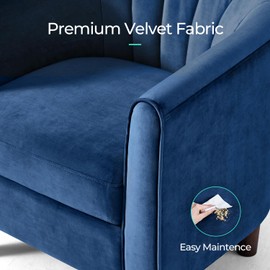 LINSY Accent Chair with Ottoman, Modern Barrel Chair Comfy Armchair Reading Chair with Footrest, Round Arms Chair for Living Room Bedroom Reading Room, Velvet, Blue