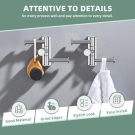 Suyar Towel Hooks for Bathroom, SUS 304 Stainless Steel Robe Hooks with 3 Swivel Arms for Hanging Clothes Key Hat, Wall Coat Holder, Polished Chrome, 2 Pack