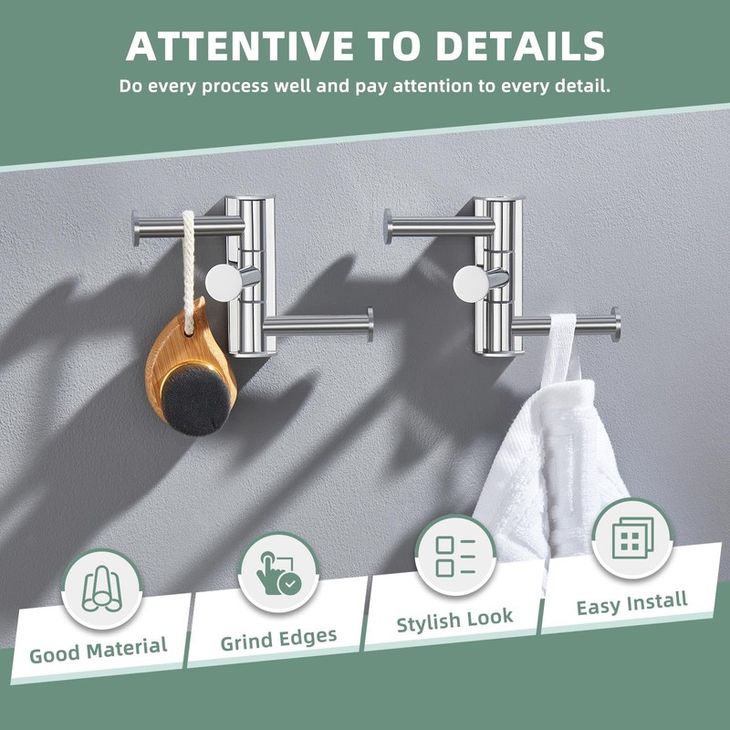 Suyar Towel Hooks for Bathroom, SUS 304 Stainless Steel Robe