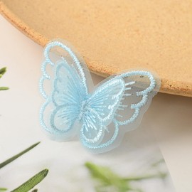 Wambere Pack of 10 Embroidery Sewing Iron-On Butterfly Patch, Lace Applique Embroidery Patches, Organza Lace Appliques, Lace Appliques Patches for Repairing Decorating Dresses, Light Blue
