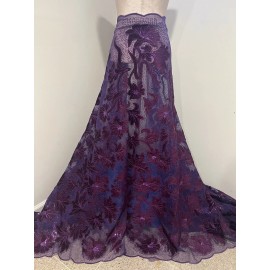 wowfabric4less123 PURPLE Sequins Embroidery Velvet Lace Fabric 50” Wide Sold By The Yard