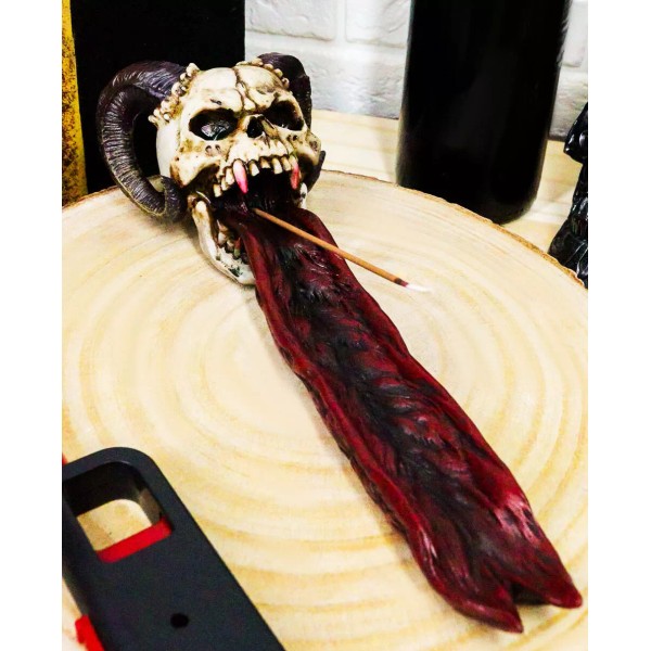 Ebros Goth Vampire Fanged Ram Horned Skull Demon Tongue Incense