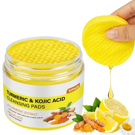 Aomig Aomig Turmeric Kojic Acid Cleansing Pads 50pcs Turmeric cleansing pads for the face Turmeric facial pads for all skin types Face and body exfoliating pads Cleanses the skin Pores Acne Evens out skin tone