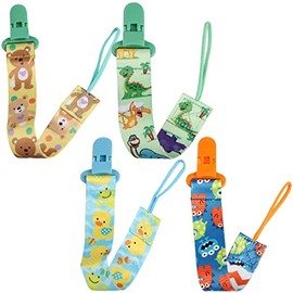 MenYiYDS Pack of 4 Dummy Chains Cotton Baby Dummy Chain for Boy Girl Dummy Chains for Cord with Clips Neutral