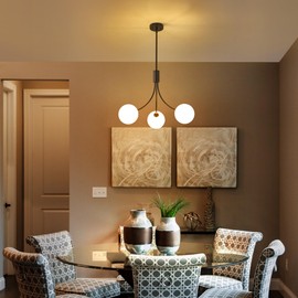 CNRATYE 3-Light Modern Farmhouse Black Chandeliers for Entryway, Mid Century Milk Globe Sputnik Chandelier, Vintage Pendant Lighting for Kitchen Island Dining Room Foyer Bedroom Bathroom