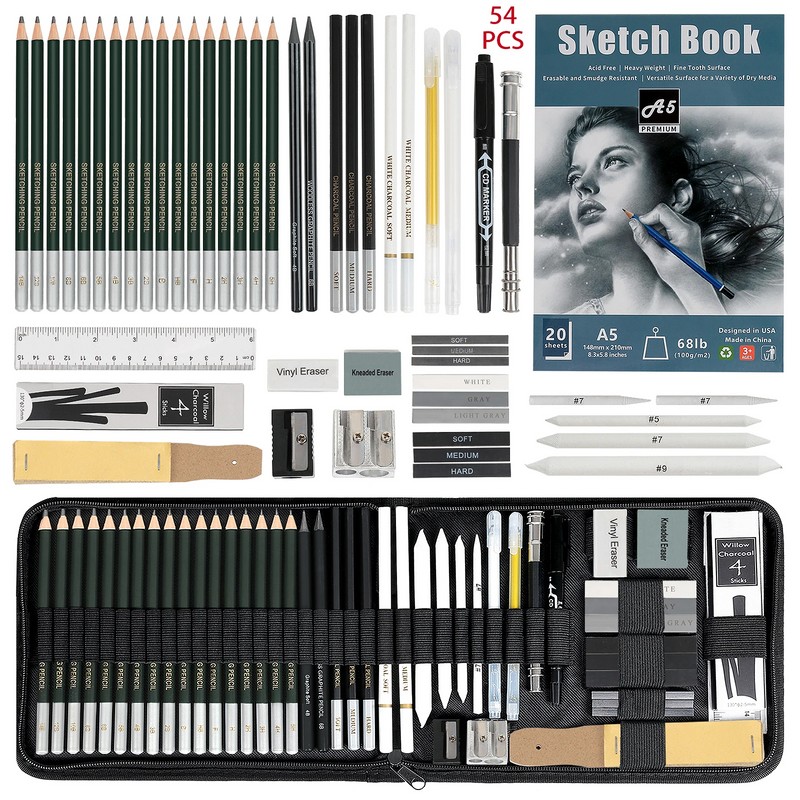 54-Piece Drawing and Sketching Kit for Artists – Complete Pencil
