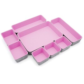 Welaxy desk drawer organizers tray dividers felt storage box bin for office suppliers makeup crafts pens decluttering 8-piece back to school solution (Light pink)