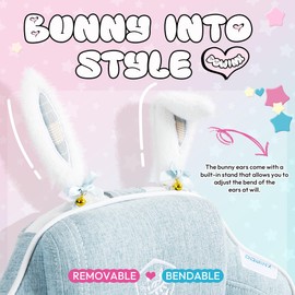 Dowinx Gaming Chair with Cute Bunny Ears, Pink Game Chair Cloth for Girl, Ergonomic Computer Chair for Adult, Teen, Blue