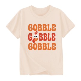 Gobble Happy Thanksgiving Turkey Day Toddler Boy Girl T-Shirt Retro Apricot Tees 2-3 Years