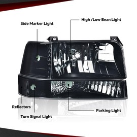 CHEDA Headlights Assembly Compatible with 1992-1996 Ford Bronco F150/ 1992-1997 F250 F350 Super Duty w/Corner Signal Bumper Lamps 6pc(Smoky lens Black Housing Clear Reflector) Faros Conjunto De Faros
