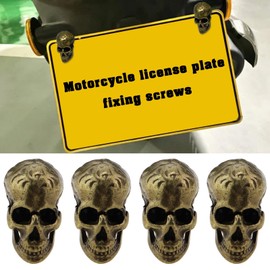 YINETTECH 4pcs Stainless Steel License Plate Bolts Replacement Kit M6 License Plate Frame Screw Fastener for Cars Motorcycles Trucks Plate, Skull-Bronze