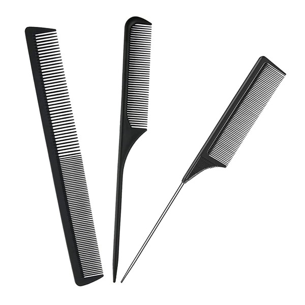 3 Pieces Tail Combs Set,Salon Hair Comb,Hairdressing Barber Comb,Teasing Hair Comb for Women Men,Heat Resistant Carbon Lift Teasing Combs for Home.