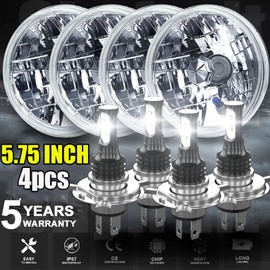 Shyfrult 5-3/4" Projector Crystal Clear Headlight 6k LED HID H4 Light Bulbs Headlamp Set