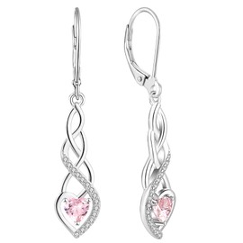 YL Infinity Dangle Drop Earrings for Women 925 Sterling Silver Celtic Knot Leverback Earrings Birthstone Jewelry, Metal, Cubic Zirconia