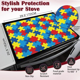 Electric Stove Top Cover Protector,Autism Awareness Puzzle Glass Flat Top Stove Mat,Heat-Resistant Oven Induction Cooktop Mat for Ceramic Countertop Mats Dish Drying Mat