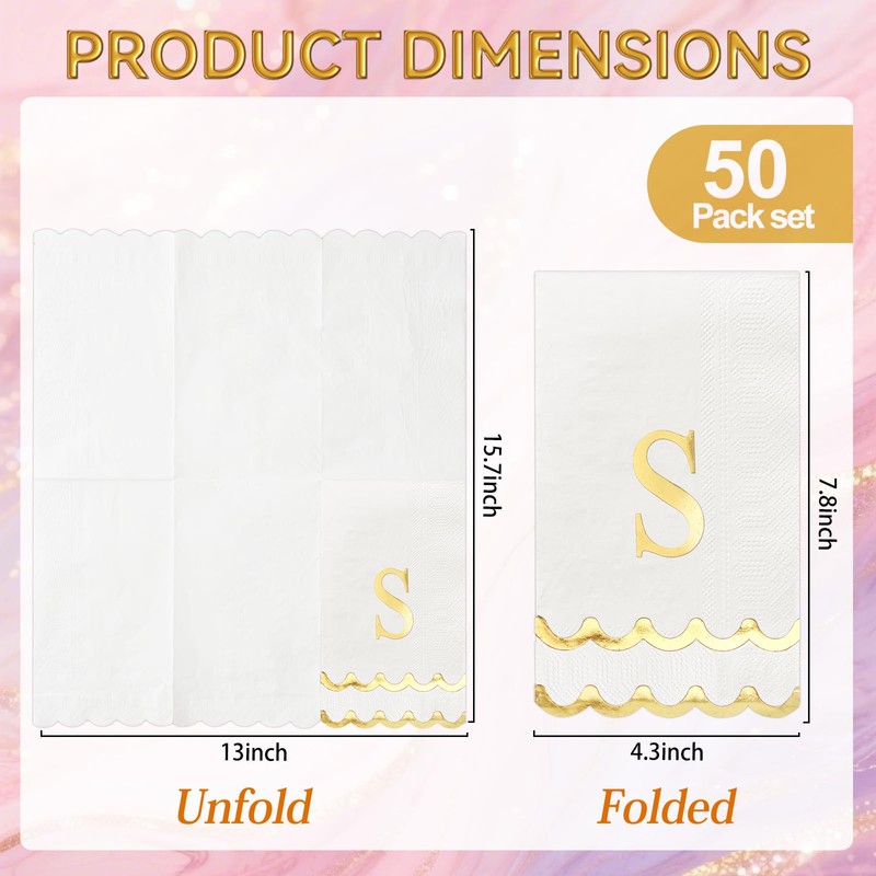 50 Pcs Scalloped Disposable Hand Towels Monogrammed Decorative Paper Napkins