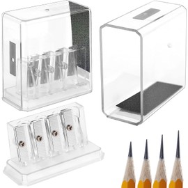 1 Pieces Carpenter Pencil Sharpener Long Point Manual Pencil Sharpener with Plastic Lid 4 Holes Handheld Pencil Sharpener for Sketching, Charcoal, Colored Pencils