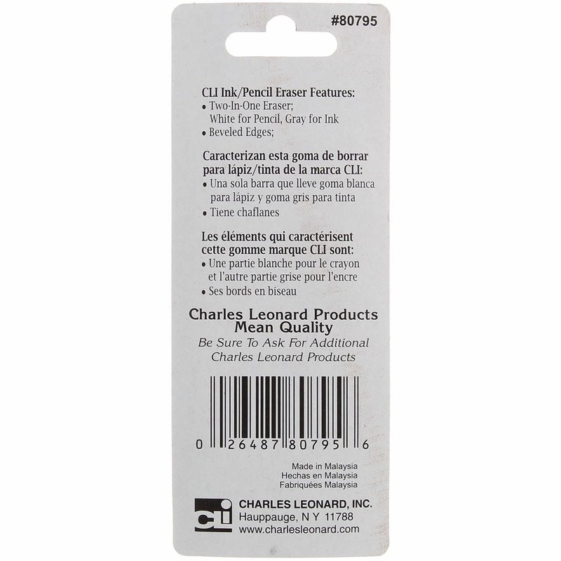 Charles Leonard 2 Sided Ink and Pencil Eraser, Gray/White (80795)