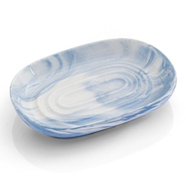 Handcrafted Fancy Ceramic Soap Dish, Decorative Soap Holder with Unique Marble Textures, Multi-Purpose Soap Bar Holder for Bathroom & Kitchen, Non-Slip & Waterproof (Blue Texture)