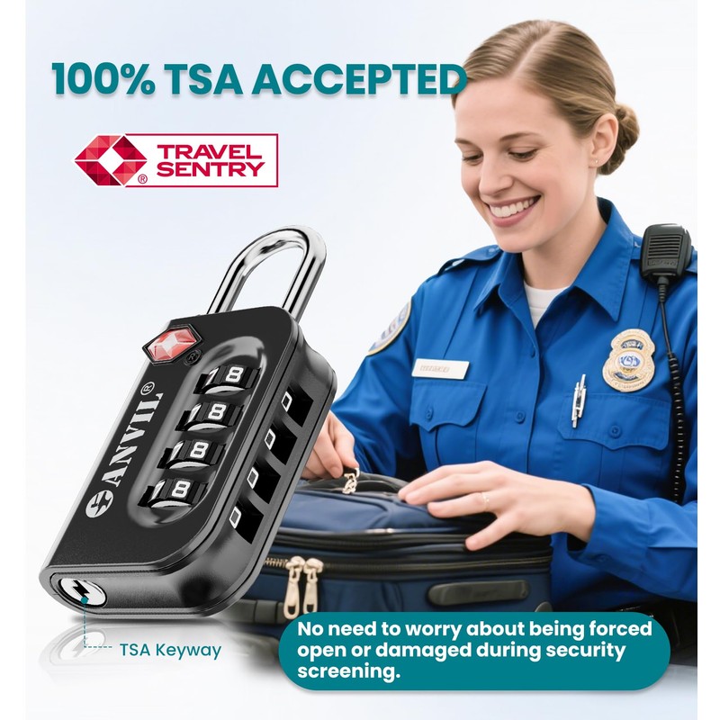 ANVIL TSA Approved Luggage Lock - 4 Digit Combination, 10,000