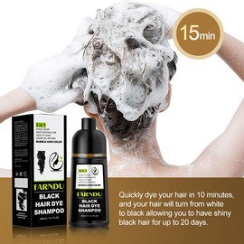 FARNDU Black Hair Dye Shampoo for Women & Men, Gray Hair Coverage Herbal Natural Ingredients 3 In 1 Hair Color Shampoo