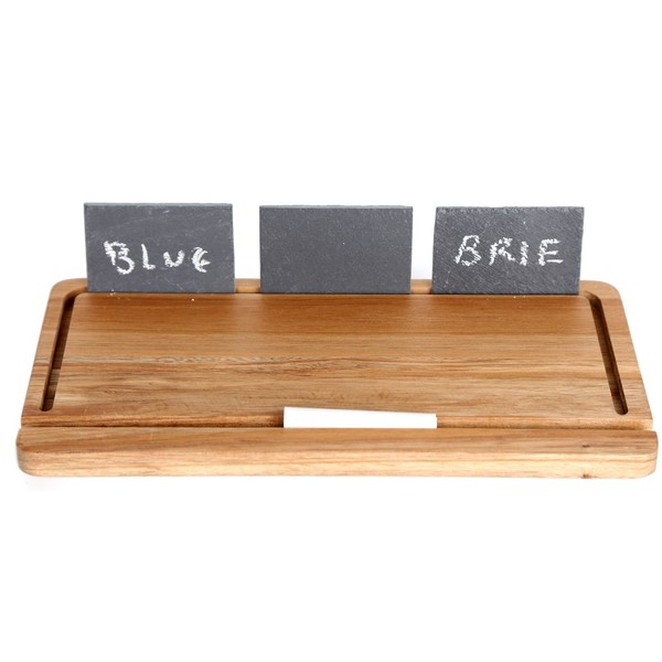 Carousel Home Premium Kitchen Acacia Cheese Board with Slate Plaque Cheese Markers and Chalk